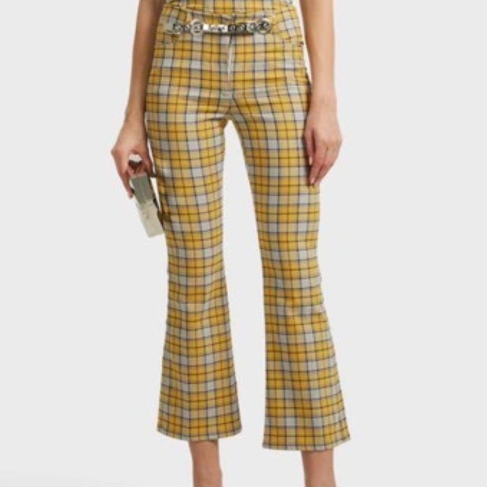 NWT MIAOU Morgan Decades Yellow Plaid Print Boot Cut Pants.💛 Size 26